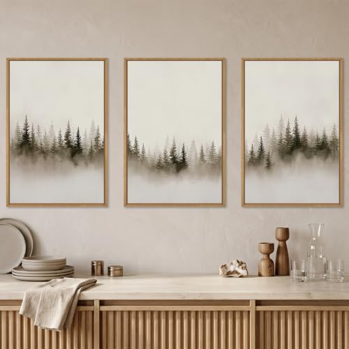Abstract Neutral Gray Forest Landscape Framed Canvas Wall Art Set, Watercolor - Image 3