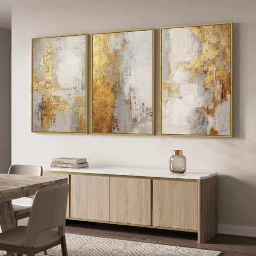 Large Framed Gold Abstract Wall Art - Image 2