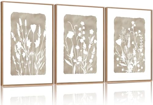 FWIEXA Neutral Botanical Canvas Wall Art Set 3, Minimalist Boho Wildflowr by FWIEXA