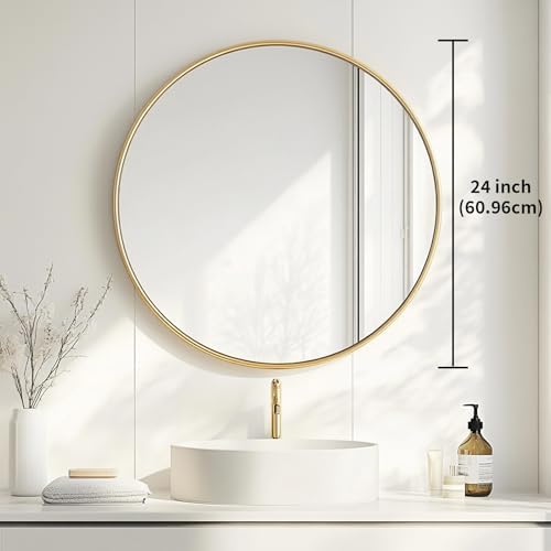Oruii Round Mirror, 24 inch Glold Circle Mirror, Bruhsed Gold Metal Frame - Image 3