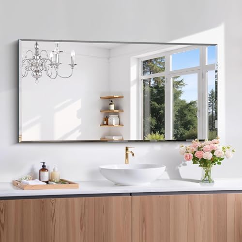 CILIBER Beveled Mirror, 24x48 Large Frameless Bathroom Mirrors by CILIBER