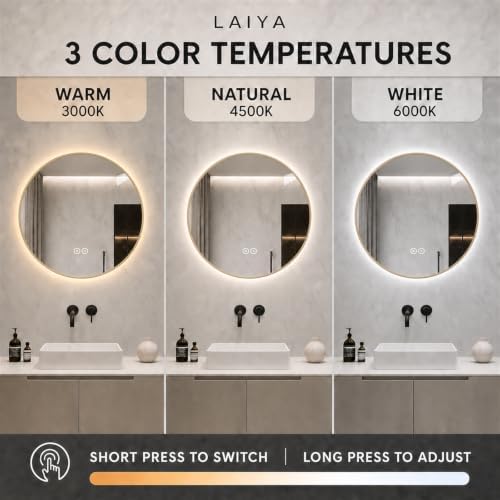 LAIYA 36 Inch Gold Round LED Bathroom Mirror, Anti Fog, 3 Colors - Image 3