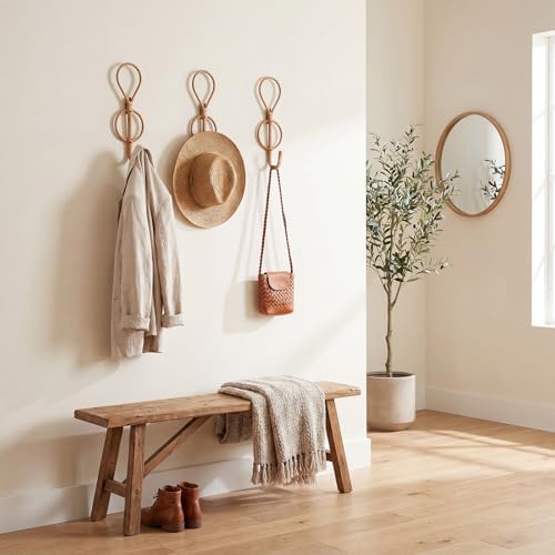 Novabright 3 Pcs Boho Wall Hooks Vintage, Woven Rattan Metal Gold Hanging - Image 4
