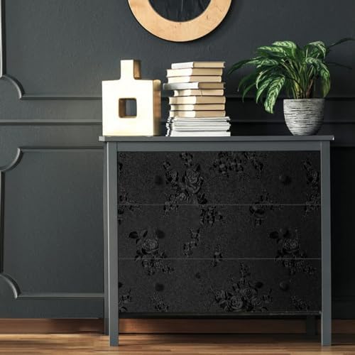 Black Peel and Stick Wallpaper Floral Black Wallpaper 18in x 118in - Image 5