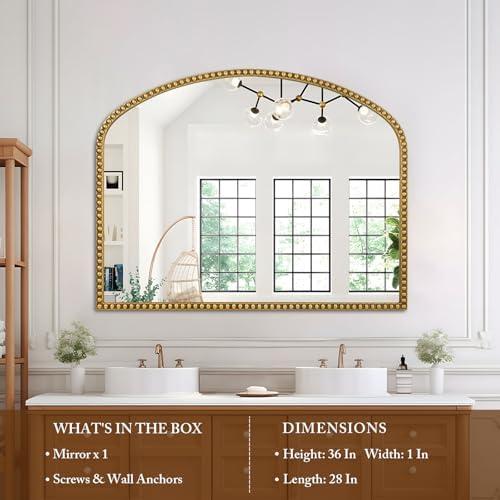 28"x36" Large Arch Wall Mirror, Decorative Beaded Frame Hanging Vanity Mirror - Image 6