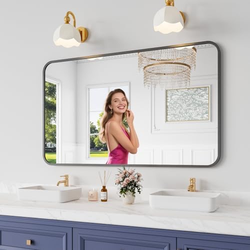 Koonmi Bathroom Mirror, 30X50 Brushed Black Rectangle Wall Mirror, HD Tempered by KOONMI
