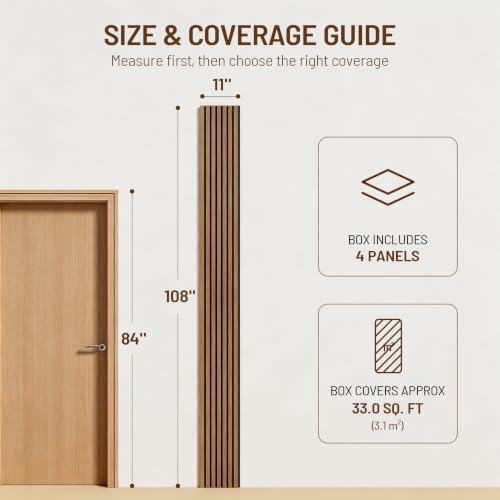 Amsleekey 4-Pack 108″x11″ Acoustic Wood Slat Wall Panels, 8 Hooks - Image 2