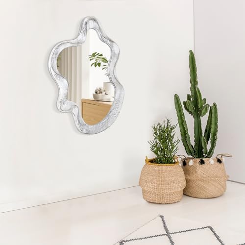 Asymmetrical Mirror Wood Frame Irregular Wall Mirror Unique Shape Wavy Wall - Image 6