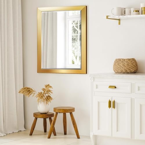 Renditions Gallery Rectangular Shiny Gold Wood Framed Body Mirror Verticle Or - Image 7