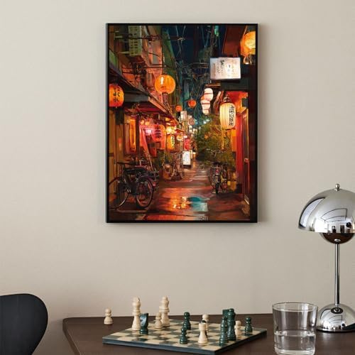 Japanese Tokyo Tea House Canvas Wall Art Asian Lantern Street Night Scene - Image 4