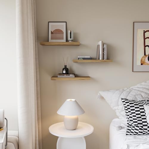 Floating Shelves for Wall Set of 3, 16 Inch Light Brown Shelves Bedroom - Image 4