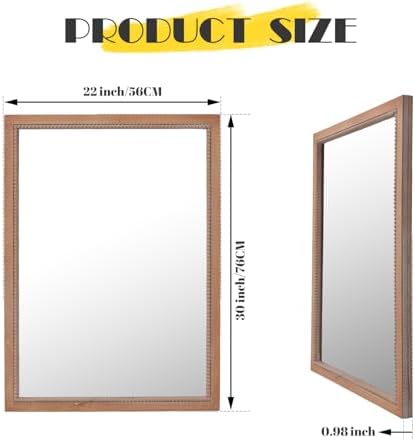 Wood Mirror, 22x30" Rectangular Farmhouse Vanity Boho Bathroom Wall Mirrors - Image 3