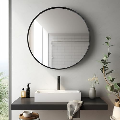 Sunniry Circle Mirror 26 inch, Matte Black Metal Frame - Image 4