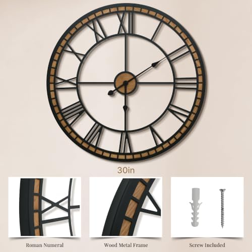 Micasso Oversized Wall Clock Decorative: 30 inch Farmhouse Battery Operated - Image 4