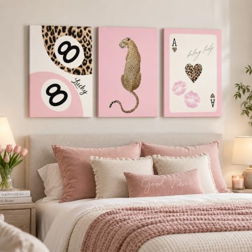 Cheetah Trendy Canvas Print Wall Art, Preppy Leopard 8 Ball Poster Pictures - Image 3