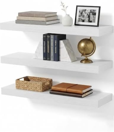 White Floating Wall Shelves for Bathroom, 24 Inch Shelf Set of 3 by Mifurn