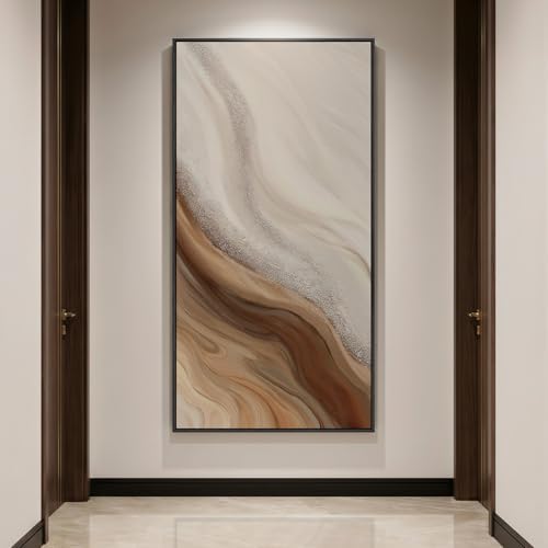 Large Framed Neutral Earth Tone Abstract Wall Art, 1 Piece Vertical 30x60 by Cuspin