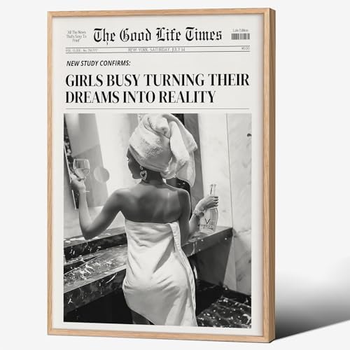 Fashion Black And White Newspaper Wall Art 24x36in Wood Grain Framed Retro by Unknown