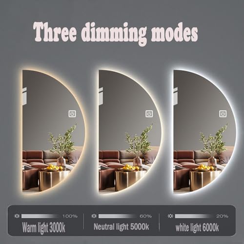 Half Moon LED Mirror, Smart Vanity Mirror, Left Semicircle - Image 2