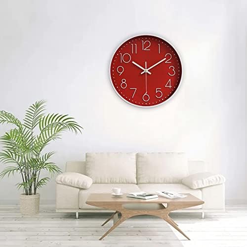 Wall Clocks Battery Operated Non-Ticking Red Clock 12 Inch Kitchen Wall Clock - Image 5