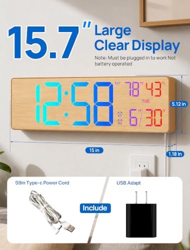RGB Large Digital Wall Clock, 15.7" Digital Clock Large Display - Image 2