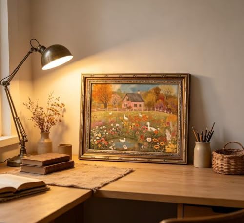 Vintage Gold Framed Autumn Country Cottage - Image 2