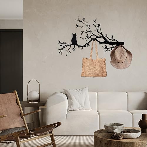 Black Cat Tree Branch Wall Decor, Cat Wall Decor, Wall Mounted Coat Rack - Image 4