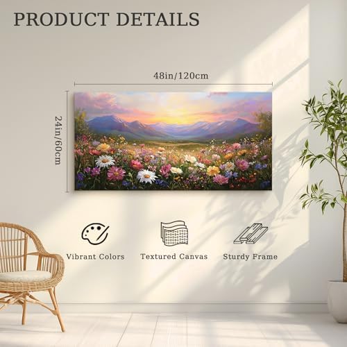 crmotu Rustic Landscape Wall Decor, Mountain Daisy Flower Prints 24"x48" - Image 6