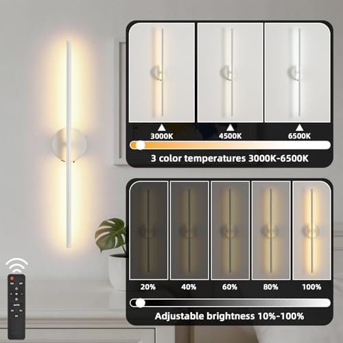 Wall Sconces Battery Operated Set of Two, 27.6 Inch Dimmable USB Rechargeable - Image 4