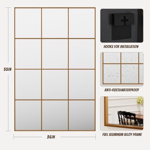 Antok Wall Mirror, Metal Framed Wall Mounted Mirror, Hanging or Leaning - Image 5