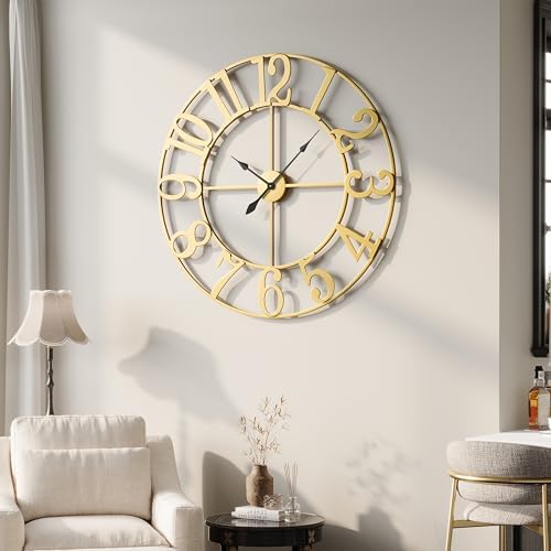 Cuspin 40 Inch Extra Large Gold Wall Clock, Decorative Metal Wall Clocks - Image 3