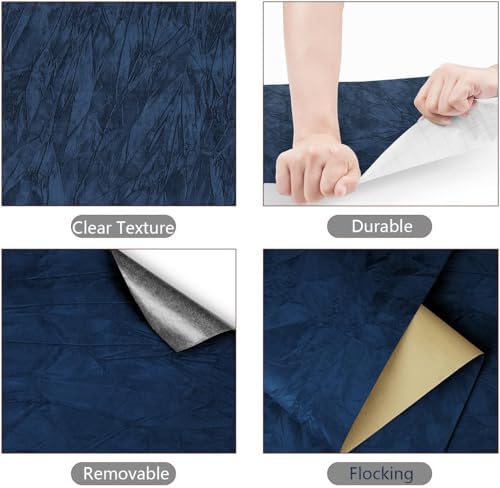 YENHOME 17.7"X590" Blue Velvet Wallpaper Peel and Stick Textured Self Adhesive - Image 5