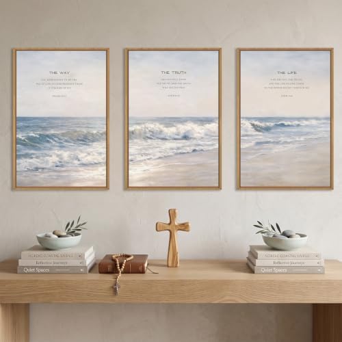 HOURIA The Way The Truth The Life Scripture Framed Canvas Wall Art Set - Image 3