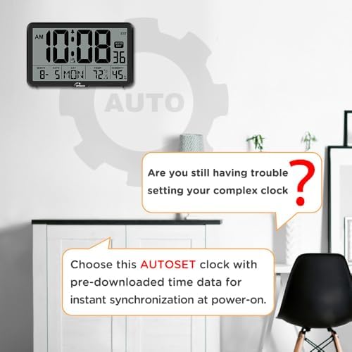 WallarGe Auto Set Digital Wall Clock Battery Operated, Auto DST - Image 4
