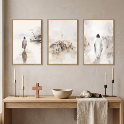 Jesus Christ Walking On Water Scenes Framed Canvas Wall Art Set-16"x24"x3 - Image 2