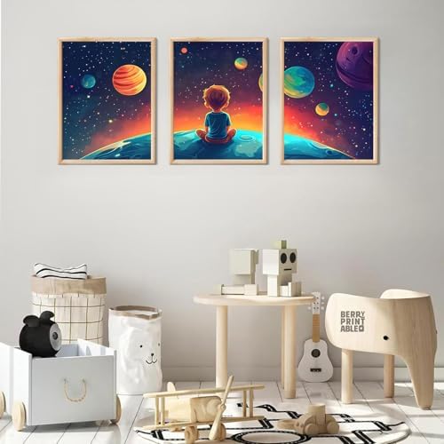 3Pcs Space Boy Wall Art Cute Inspirational Canvas Painting Space Fantasy Wall - Image 5