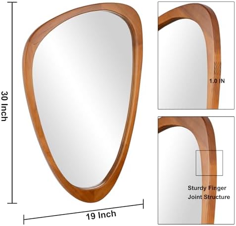 BOMINICA Asymmetrical Mirror 19x30 Inch Irregular Wooden Framed Wall Mirror - Image 2