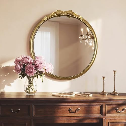 Gold Round Bow Mirror French Baroque Metal Frame Room Wall Decor 28" by MIRAVORYGoldDecorMirrors