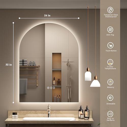 24x32 Inch Arched Backlit LED Bathroom Mirror - Image 2