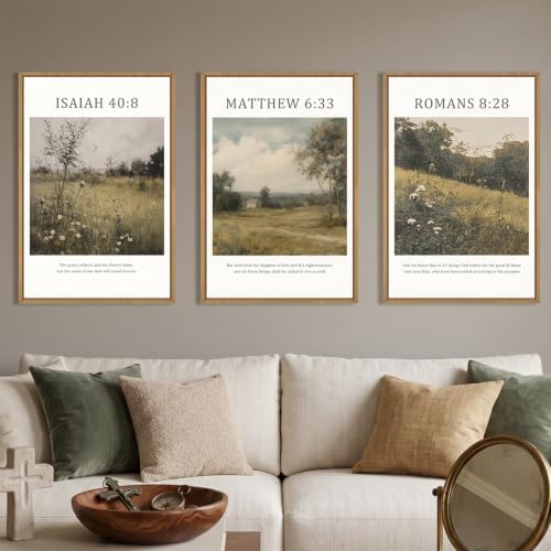 LHIUEM Large Bible Christian Scripture Framed Canvas Wall Art Set, Jesus by LHIUEM
