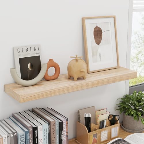 fuqing 30 Inch Floating Shelves 6.7'' Deep Natural Wood Shelves Set of 2 - Image 7