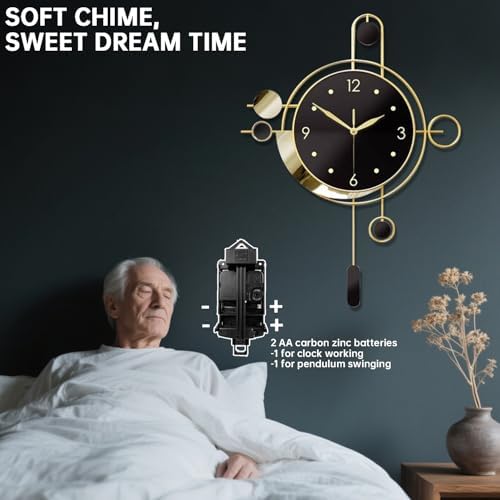Wall Clock with Pendulum, Silent Non Ticking Battery Operated Modern Large Wall - Image 3