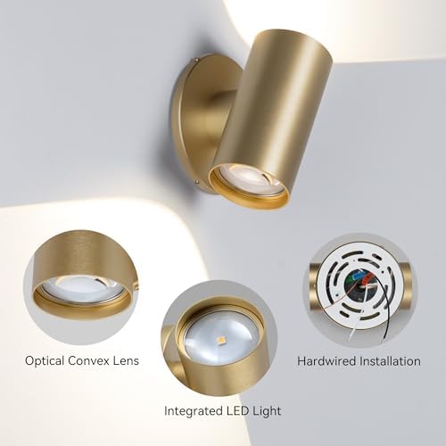 Tubicen Led Wall Decor Sconces Set of 2, Indoor Modern Gold Light Small Lamp - Image 6
