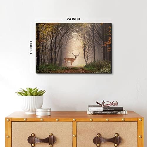 Wild Animal Landscape Canvas Wall Art Deer in Autumn Foggy Forest Picture Wall - Image 5