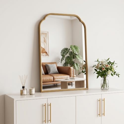36"x24" Gold Bathroom Scalloped Mirror, Rust-Proof Metal Frame - Image 5
