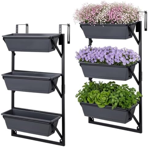 GIANTEX 3-Tier Deck Railing Planter 2 Pcs, Hanging Planter Boxes by Giantex