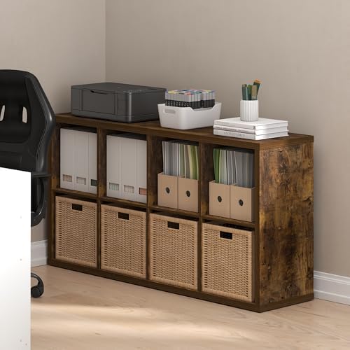 Furinno Cubicle 8-Cube Book Shelf, Extra Thick Frame Bookshelf, Amber Pine - Image 2