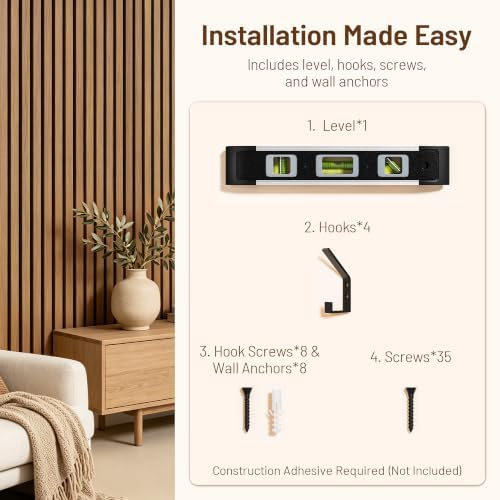 Amsleekey 2-Pack 94.5″x12.6″ Acoustic Wood Slat Wall Panels, 4 Hooks - Image 4