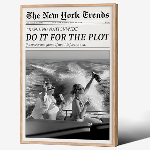 Trendy Newspaper Canvas Wall Art 16x24in Wood Grain Frame Black And White by Unknown