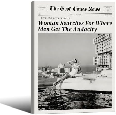 Black and White Newspapers Wall Art 16X20 in Wooden Framed Women Searches by Unknown